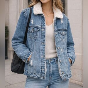Refuge Blue Denim Jacket with Cream Sherpa Collar